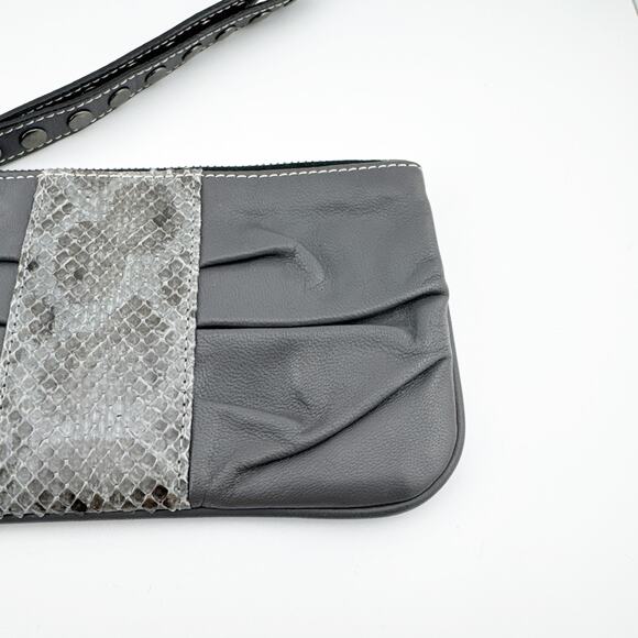 Be&D Gray Leather Studded Wristlet Clutch Bag with Snakeskin‎ Accent - Picture 5 of 10